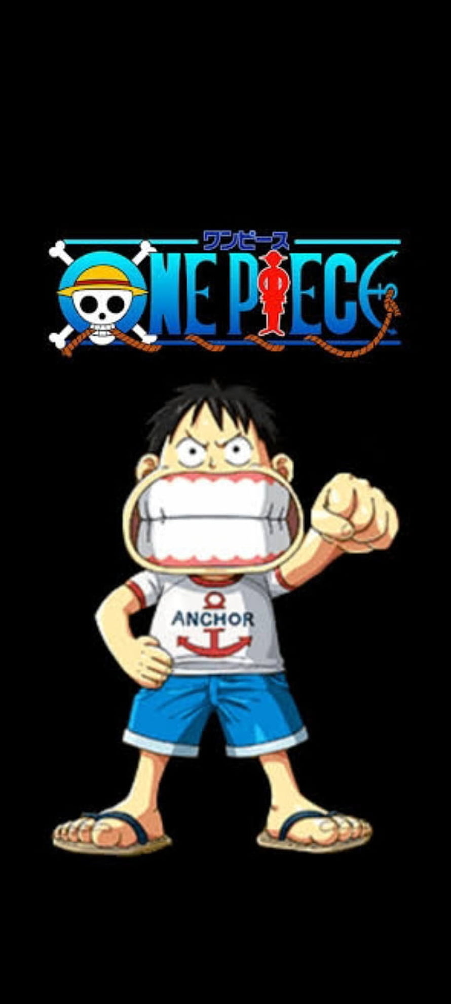 One Piece Luffy Character Illustration with Franchise Logo on Black Background HD phone wallpaper