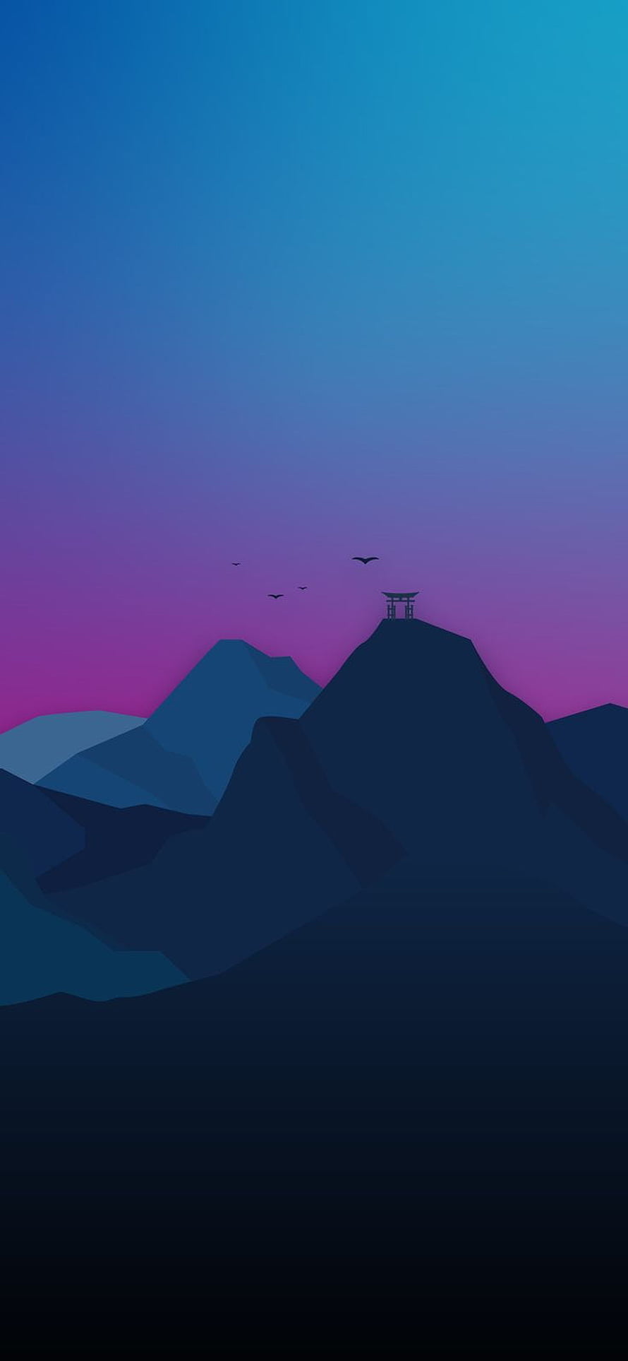 Minimalist Japanese Mountain Landscape with Torii Gate at Twilight HD phone wallpaper