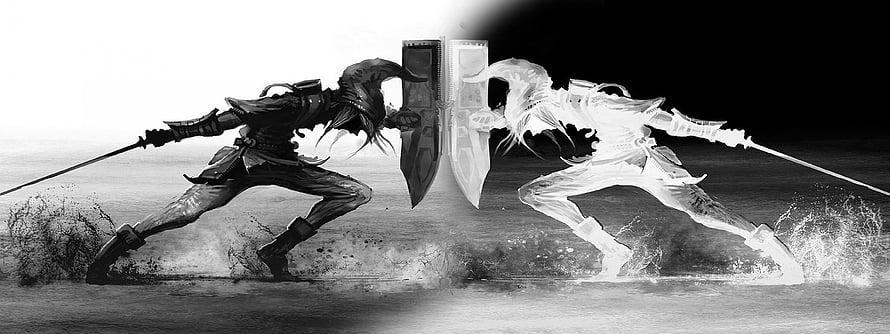 Elden Ring Malenia and Radahn Black and White Duel Wallpaper HD wallpaper