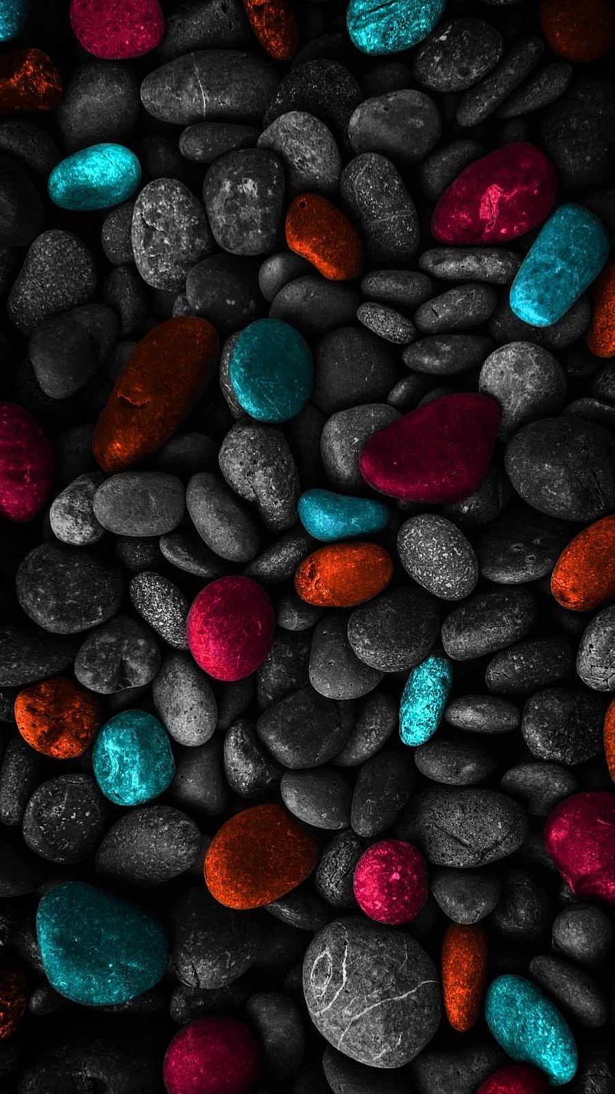 Colorful Painted Pebbles on Dark Background Abstract Texture HD phone wallpaper