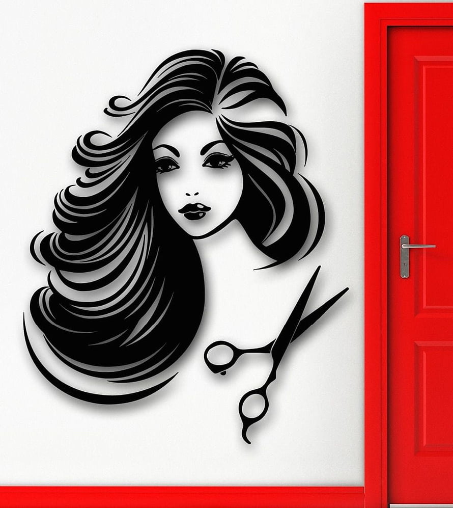 Black and White Hair Salon Wall Mural with Woman Portrait and Scissors, Online Get Cheap Wall Stickers Beauty Salon Mural Decals, Hair Salon HD phone wallpaper