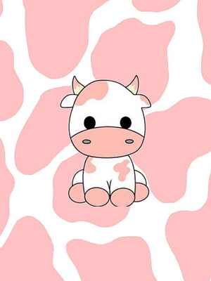 Cute Cartoon Cow on Pink Cow Print Background HD phone wallpaper