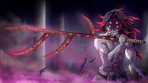 Yoriichi Tsugikuni wielding Nichirin blade in Demon Slayer anime artwork HD wallpaper