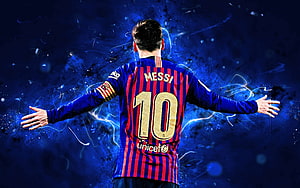 Lionel Messi FC Barcelona Number 10 Jersey Blue Background HD wallpaper