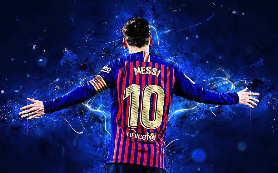 Lionel Messi FC Barcelona Number 10 Jersey Blue Background HD wallpaper