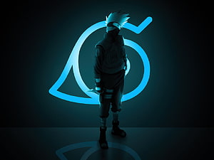Kakashi Hatake standing in front of glowing blue Konoha symbol anime wallpaper HD wallpaper
