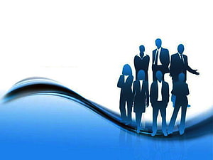 Blue Silhouette Business Team Group Standing on Abstract Wave Background HD wallpaper