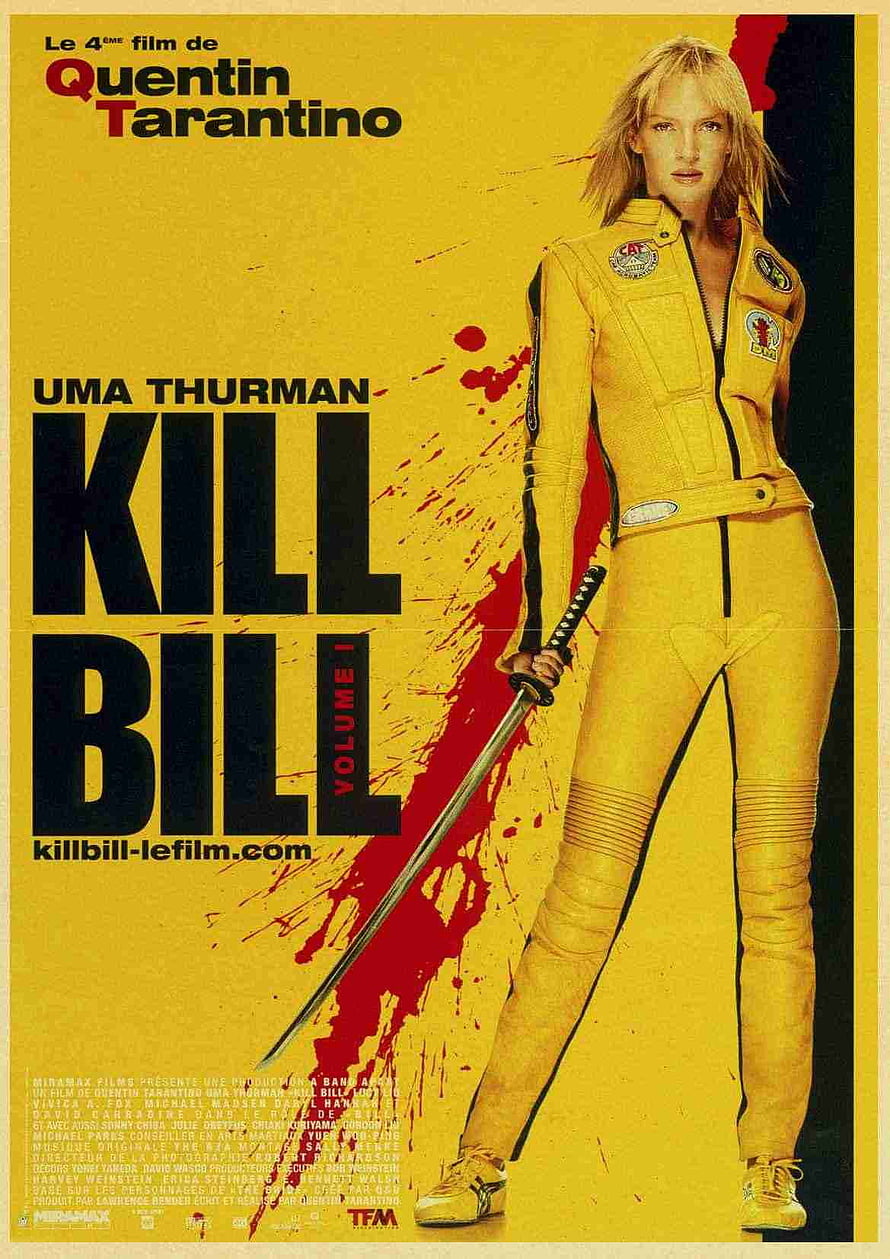 Kill Bill Volume 1 Movie Poster Featuring Uma Thurman in Yellow Racing Suit, Quentin Tarantino Classic Movie Poster Kill Bill Vol.1 Retro Kraft HD phone wallpaper