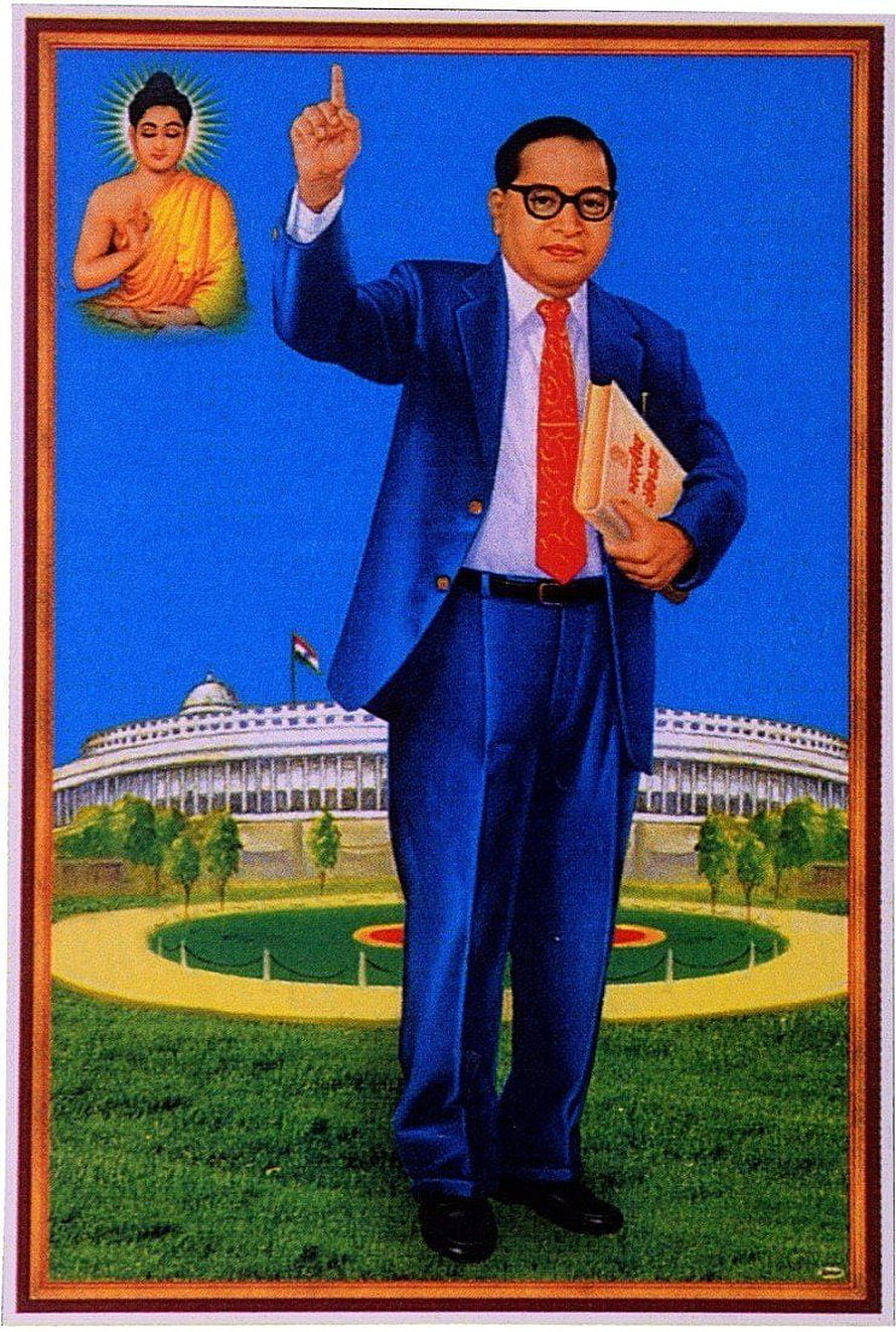 Dr Babasaheb Ambedkar in Blue Suit with Book and Buddha Icon HD phone wallpaper