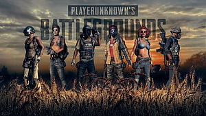 PlayerUnknown's Battlegrounds squad of soldiers standing in tall grass at sunset HD wallpaper