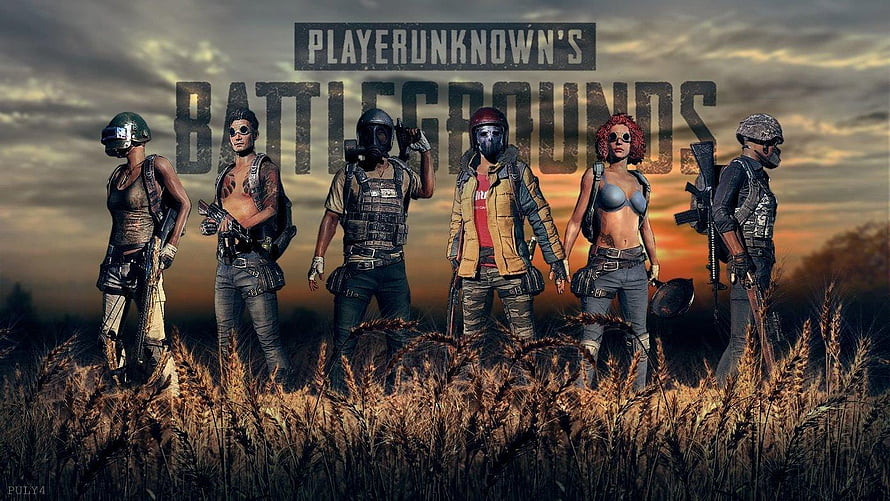 PlayerUnknown's Battlegrounds squad of soldiers standing in tall grass at sunset HD wallpaper