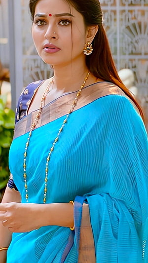 Sneha in a vibrant blue sari with gold jewelry and traditional Indian accessories HD phone wallpaper