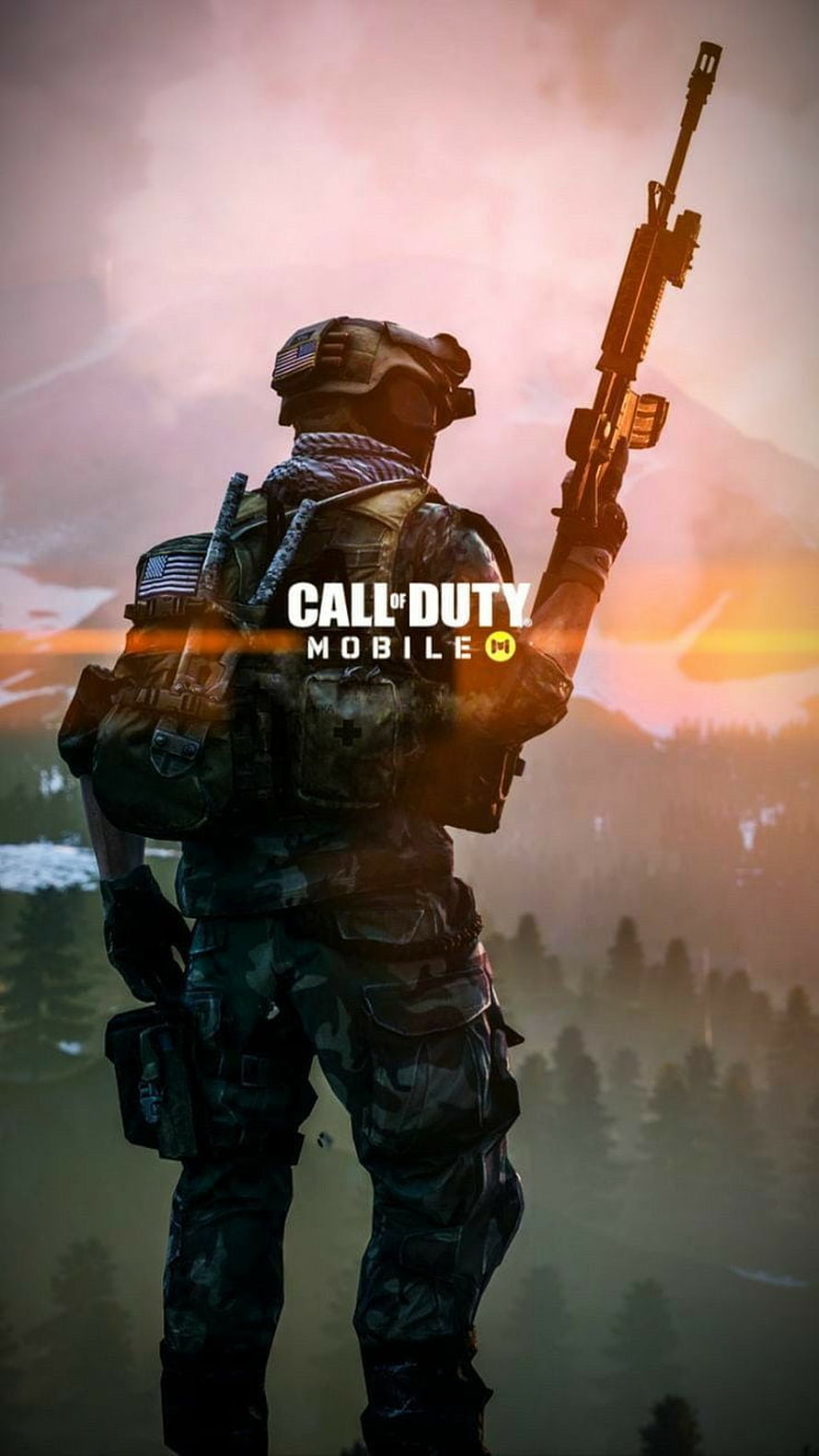 Call of Duty Mobile Soldier Holding Rifle at Sunset Over Mountainous Battlefield HD phone wallpaper