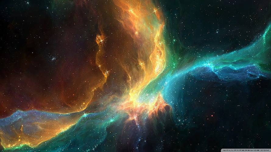Vibrant Cosmic Nebula with Swirling Orange and Teal Gas Clouds HD wallpaper