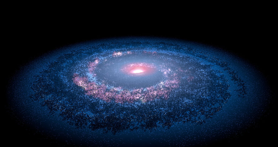 Milky Way Galaxy Simulation with Glowing Core and Blue Star Field HD wallpaper