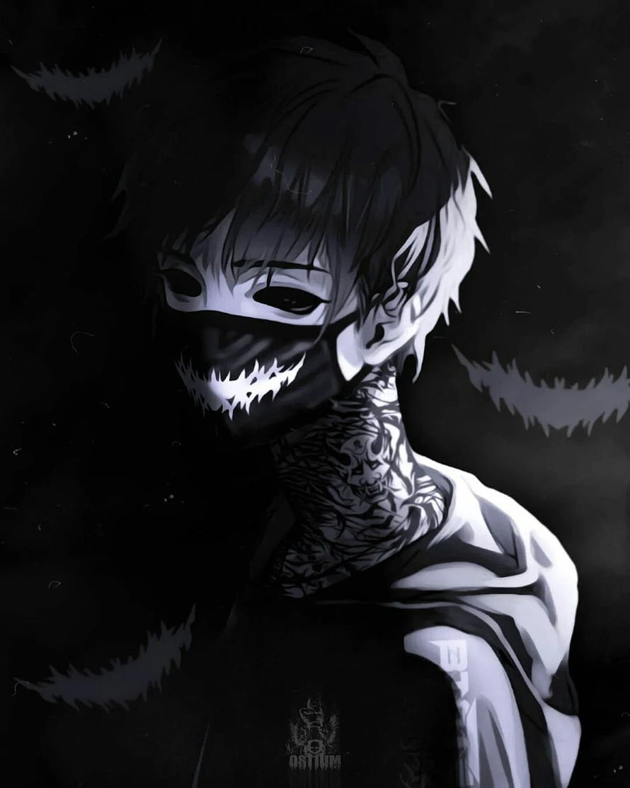 Dark Anime Boy With Skull Mask And Neck Tattoos HD phone wallpaper