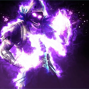 Mystical armored warrior channeling intense purple magical energy with glowing eyes and ethereal aura HD phone wallpaper