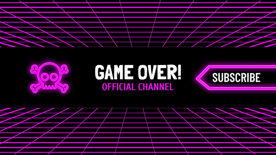 Neon Pink Game Over Skull Banner With Retro Grid Background HD wallpaper