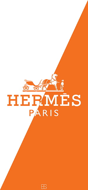 Hermès Paris Orange and White Diagonal Logo Wallpaper with Horse and Carriage Emblem HD phone wallpaper