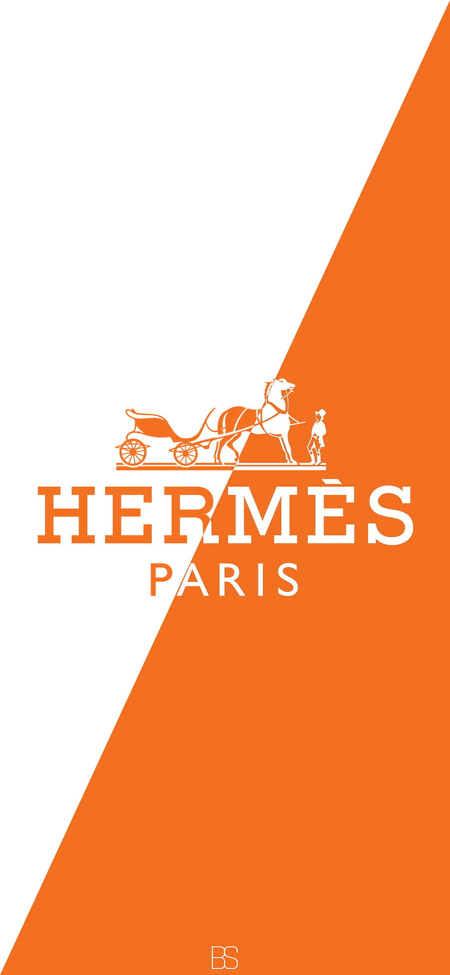Hermès Paris Orange and White Diagonal Logo Wallpaper with Horse and Carriage Emblem HD phone wallpaper
