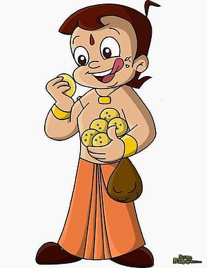 Chhota Bheem Cartoon Character Holding Laddu Sweets in Traditional Attire HD phone wallpaper
