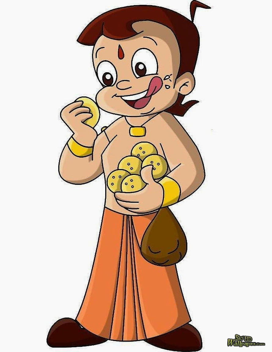 Chhota Bheem Cartoon Character Holding Laddu Sweets in Traditional Attire HD phone wallpaper