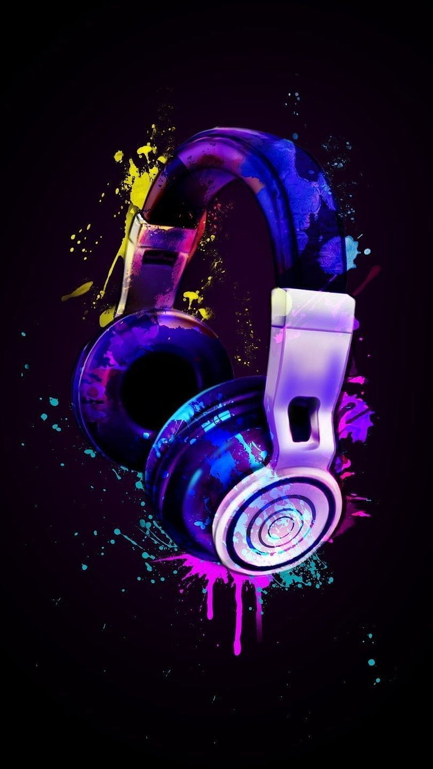 Neon Graffiti Headphones with Vibrant Paint Splatter on Dark Background HD phone wallpaper