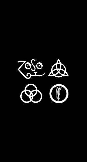 Led Zeppelin Album Sigils and Symbols on Black Background HD phone wallpaper