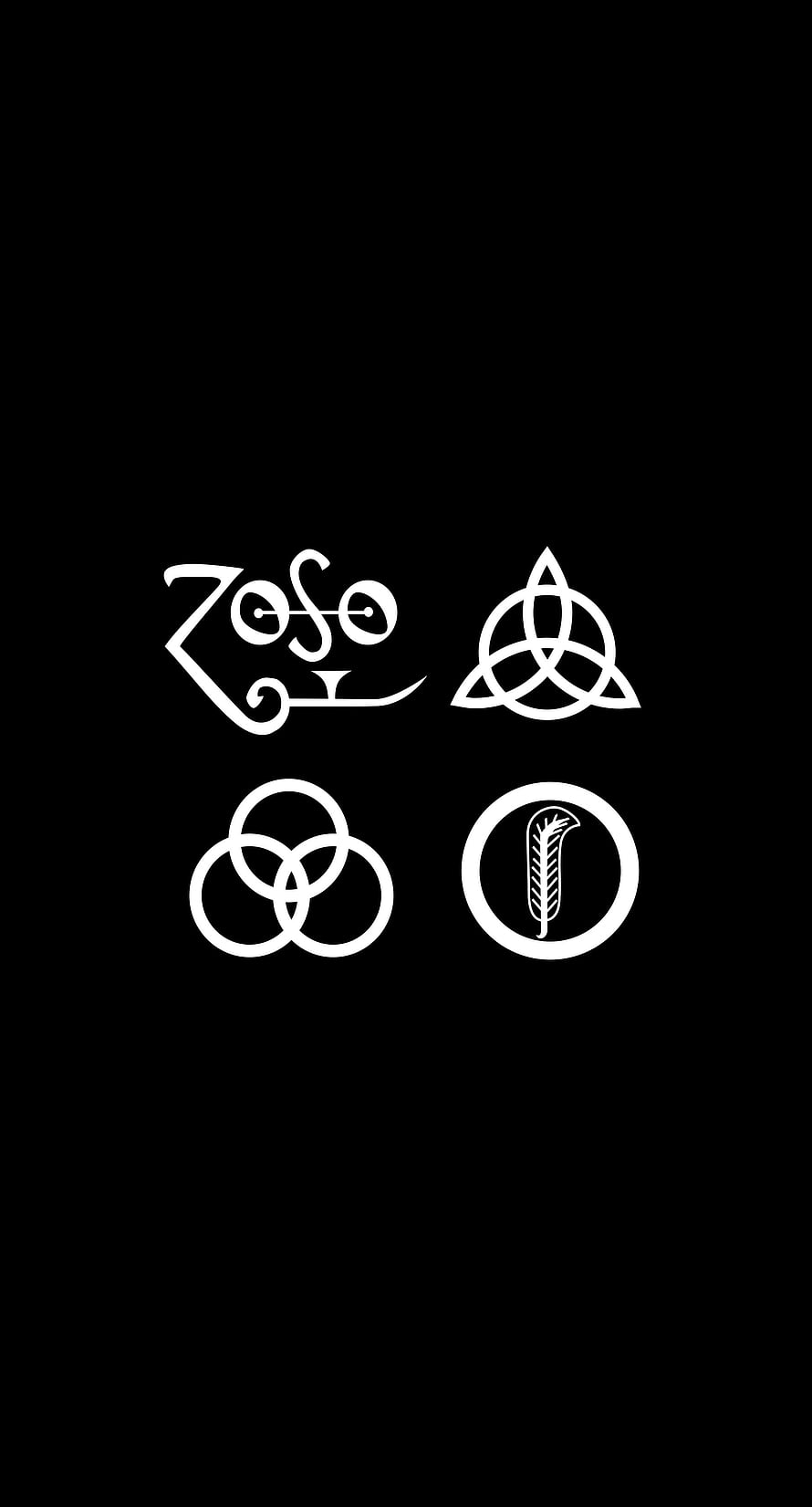 Led Zeppelin Album Sigils and Symbols on Black Background HD phone wallpaper