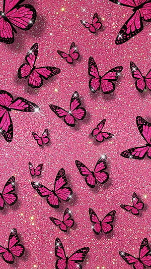 Pink Glitter Butterfly Wallpaper With Sparkles HD phone wallpaper