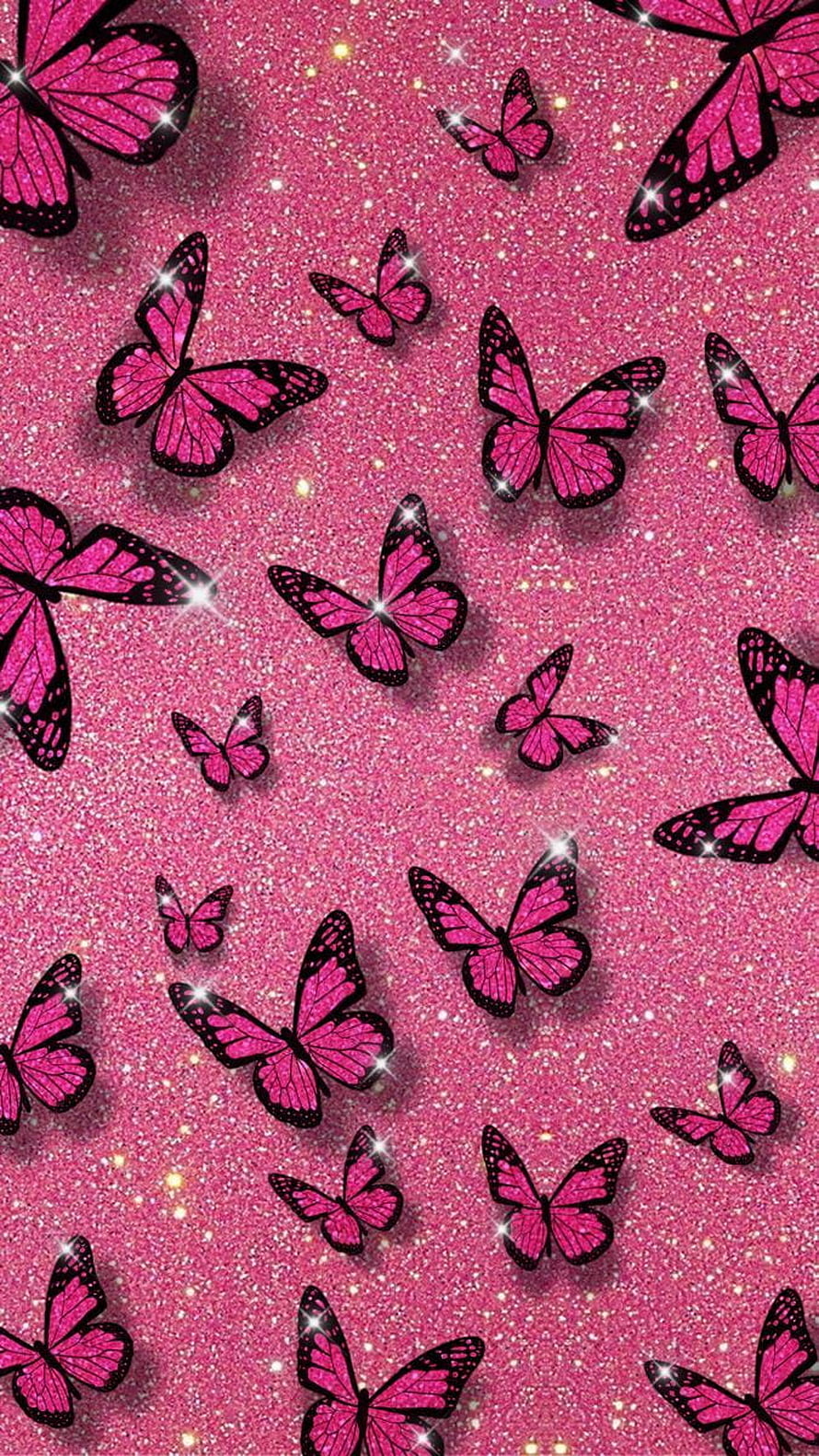 Pink Glitter Butterfly Wallpaper With Sparkles HD phone wallpaper