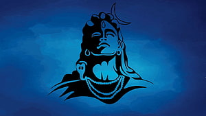Lord Shiva Adiyogi Silhouette Portrait With Crescent Moon And Blue Background HD wallpaper