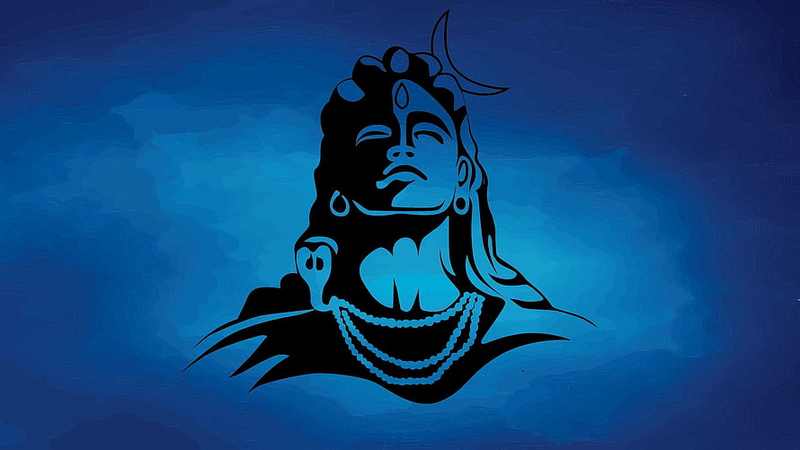 Lord Shiva Adiyogi Silhouette Portrait With Crescent Moon And Blue Background HD wallpaper