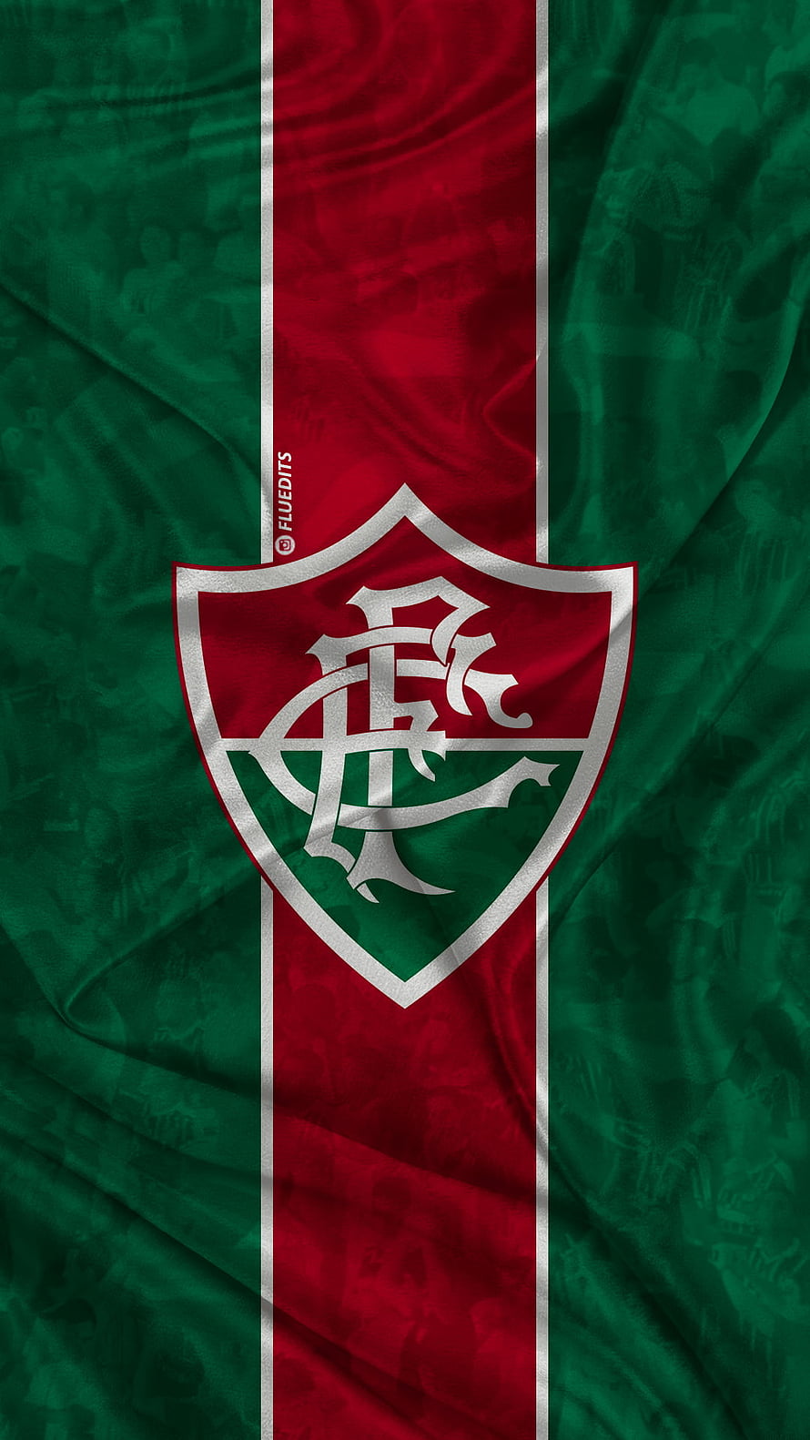 Fluminense Football Club Shield Emblem on Waving Green and Red Fabric Background HD phone wallpaper
