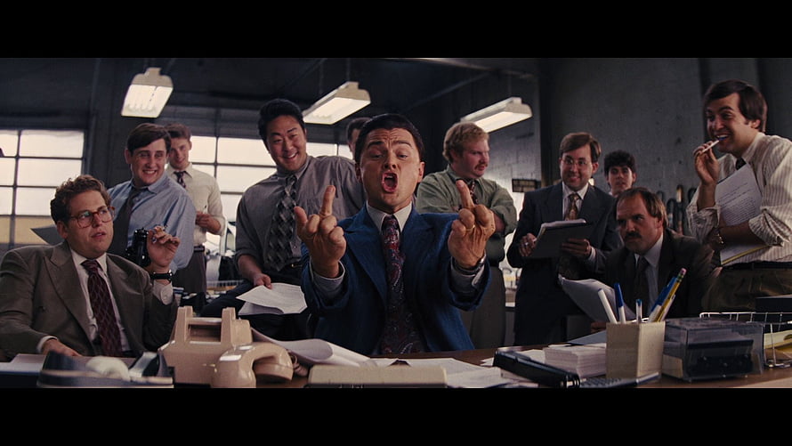 Leonardo DiCaprio in The Wolf of Wall Street Office Scene HD wallpaper