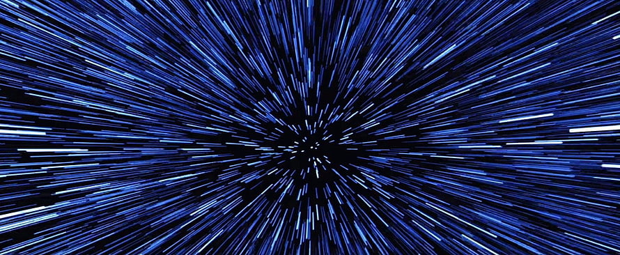 Star Wars Hyperspace Jump with Blue Streaking Light Trails Against Deep Black Space HD wallpaper