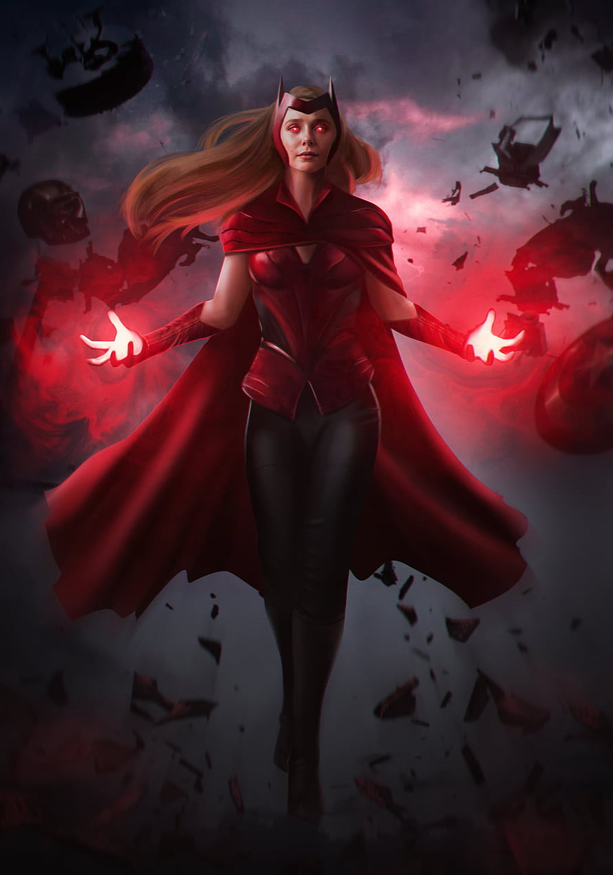 Scarlet Witch Wanda Maximoff Channeling Dark Red Magic in Dramatic Marvel Concept Art HD phone wallpaper
