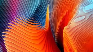 Abstract 3D Layered Waves in Vibrant Orange, Blue, and Purple Gradient HD wallpaper