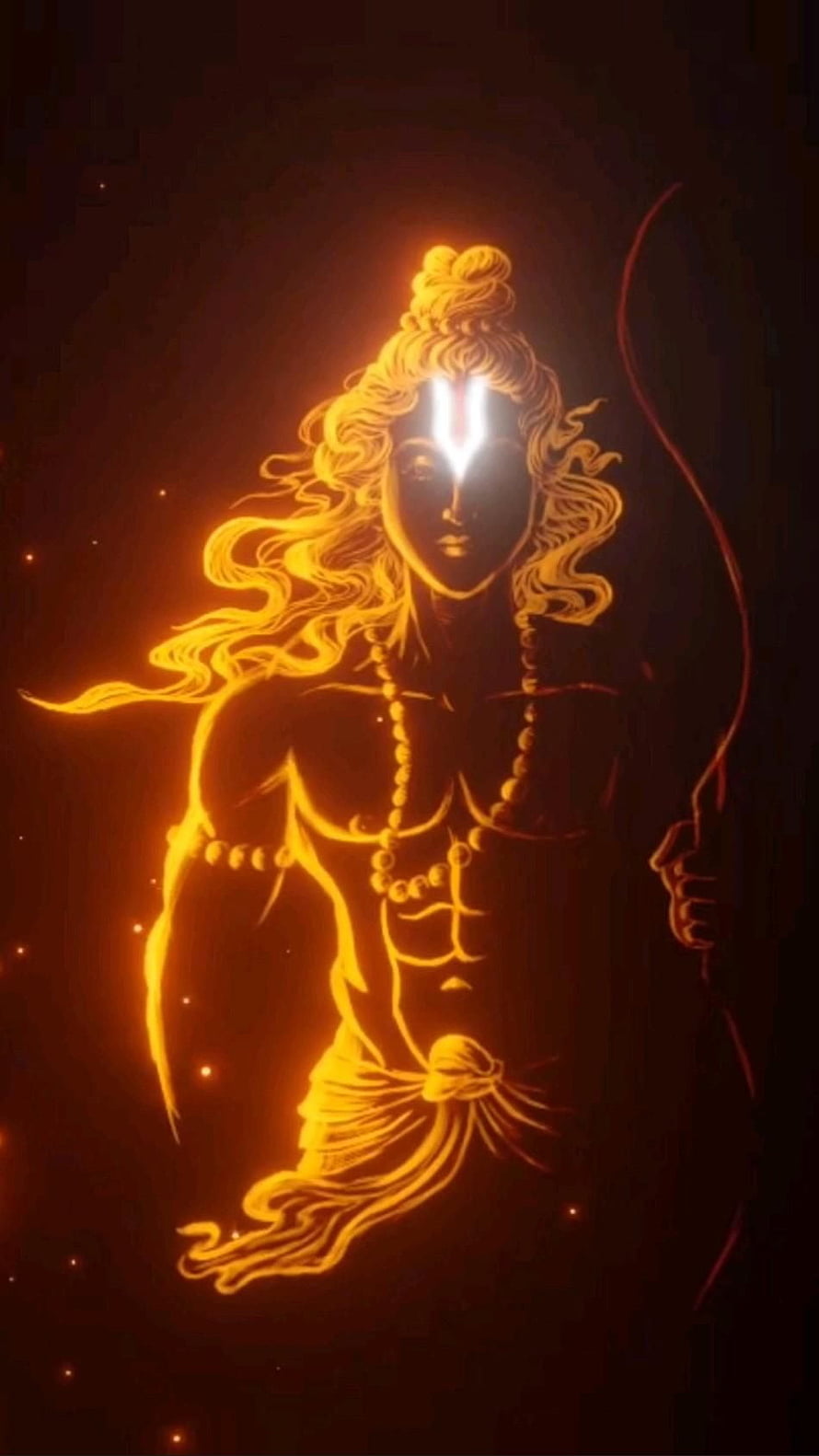 Glowing Orange Illustration of Hindu God Arjuna with Bow and Arrow HD phone wallpaper