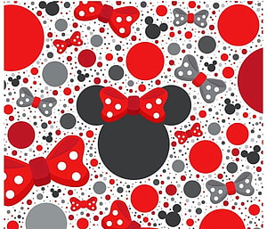 Minnie Mouse Silhouette with Red Polka Dot Bow and Scattered Disney Pattern HD wallpaper