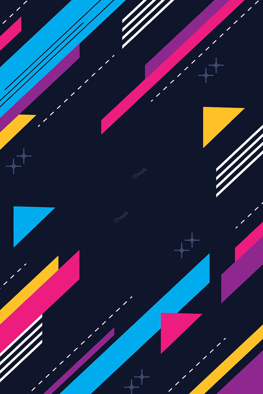 Memphis Style Abstract Geometric Pattern with Neon Shapes and Dark Background HD phone wallpaper
