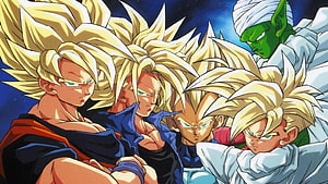 Dragon Ball Z Super Saiyan Warriors and Piccolo in Classic Anime Illustration HD wallpaper