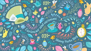 Alice in Wonderland whimsical tea party pattern with Mad Hatter top hat and pocket watch HD wallpaper