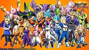 Dragon Ball Z and Super Character Lineup Artwork with Saiyan and Frieza Force Heroes HD wallpaper