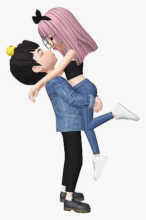 Zepeto Couple Romantic Kiss 3D Avatar Wallpaper, Cute Boy And Girl Couple Cartoon HD phone wallpaper