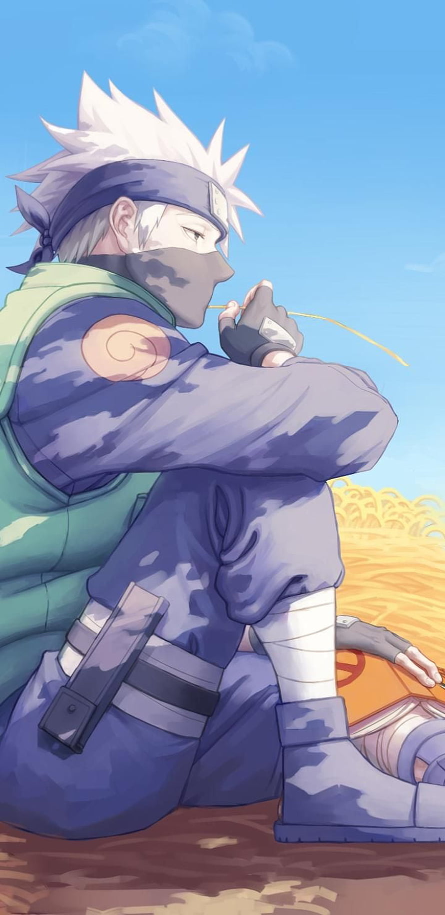 Kakashi Hatake Eating Strawberries in a Golden Field Anime Wallpaper HD phone wallpaper