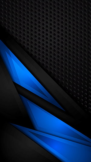 Abstract Blue Geometric Shapes on Black Perforated Metal Background HD phone wallpaper