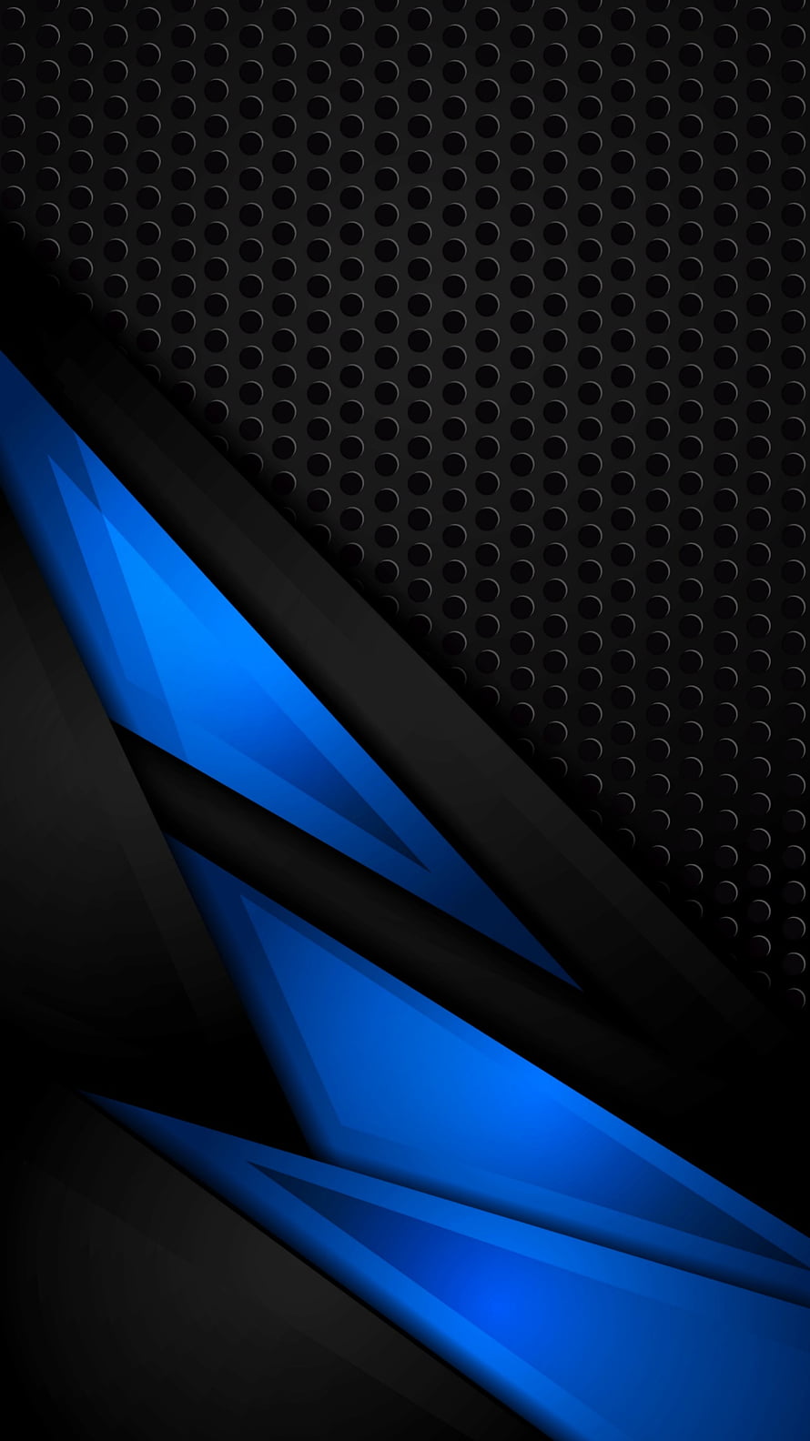 Abstract Blue Geometric Shapes on Black Perforated Metal Background HD phone wallpaper