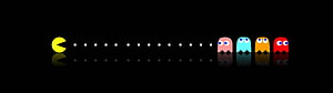 Pac-Man and Ghosts Chasing Dots on Black Background, Amazing creative dual screen monitor, 3840X1080 Dual Screen Monitor HD wallpaper