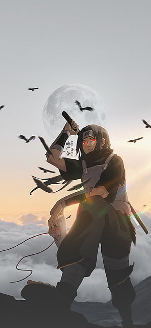 Itachi Uchiha Sharingan Anime Character Moon Background Wallpaper HD phone wallpaper